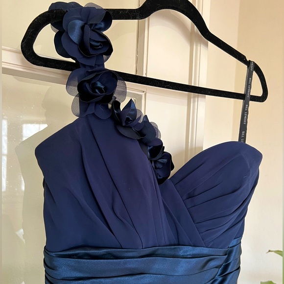 One Shoulder Navy Floor Length Gown Size 8 - Picture 2 of 4